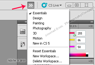 Photoshop-CS5-Workspace-drop-down