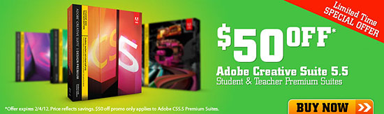 Adobe-50-dollars-off $50 off Adobe Creative Suite CS5.5 for Students + Teachers